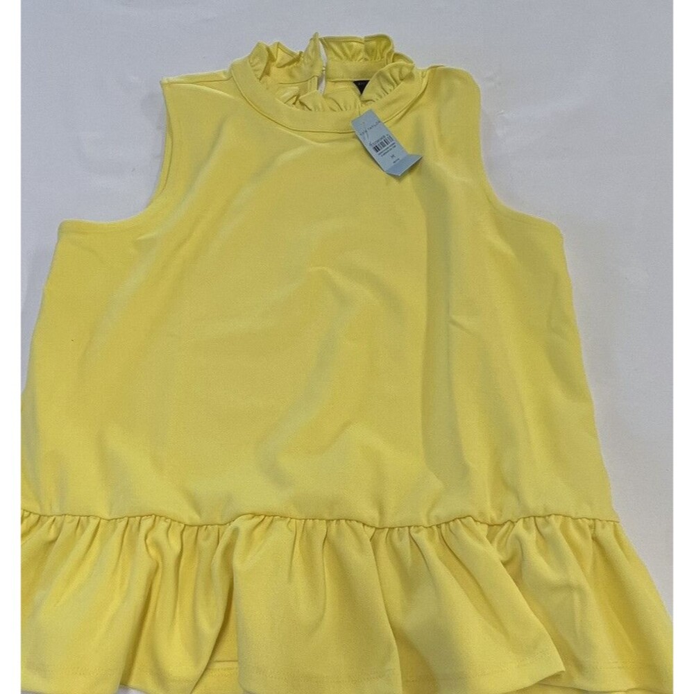 Ann Taylor Womens Petite NWT Yellow Sleeveless Ruffled Bottom Neck Size M
